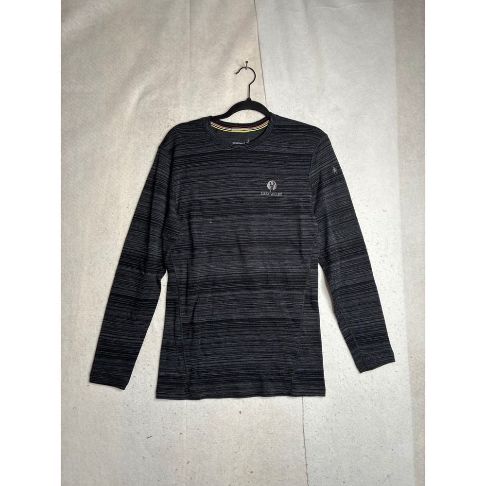 Smartwool Mens Merino Wool Base Layer Top Deer Valley Grey Stripe Medium